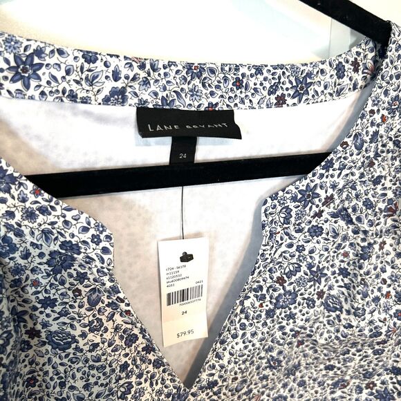 NWT Lane Bryant White and‎ Blue Cotton Floral Dress in Size 24 - Picture 9 of 11